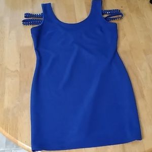Blue mini dress with gold detail!